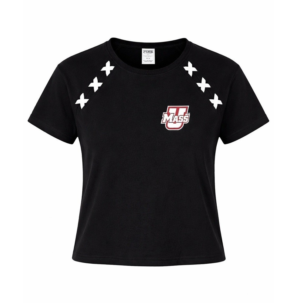 PINK Victoria's‎ Secret U MASS Black Crop Tee Small 5th & Ocean
